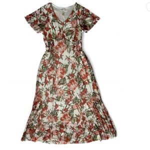 Kate and Lily Beige‎ V-Neck Floral Sheer Boho Maxi Dress, size 14